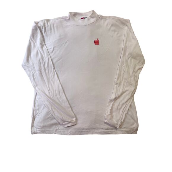 Vintage Apple Logo Mock Neck Long Sleeve Shirt – White – Size 2XL (Made in USA) - Picture 2 of 7